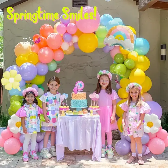 Pastel Daisy balloon arch kit 135Pcs Pastel pink yellow green blue red Purple balloons with rainbow daisy Flowr balloon for spring Baby Shower Easter Birthday tea Party spring decorations {2}