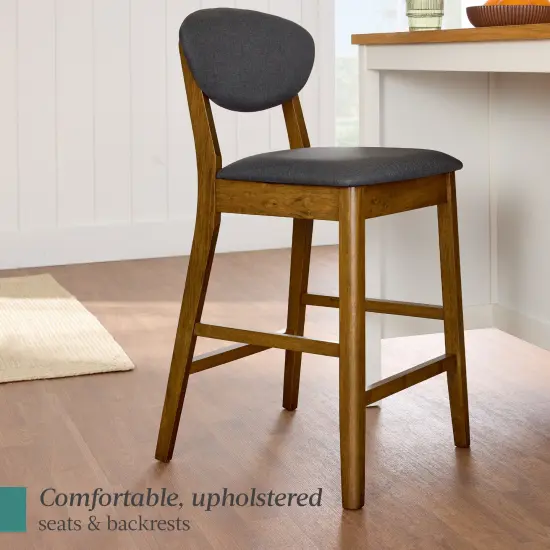 Best Choice Products 2-Piece Mid-Century Modern Wood and Upholstered Counter Height Bar Stool Set Walnut/Charcoal {5}