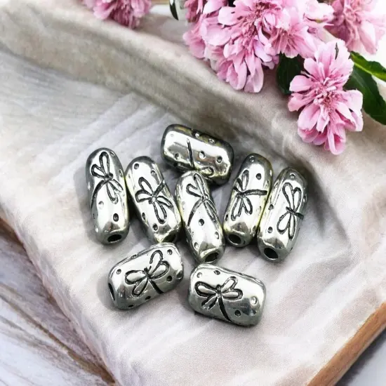 *10* 15x7mm Antique Silver Dragonfly Cylinder Beads {2}