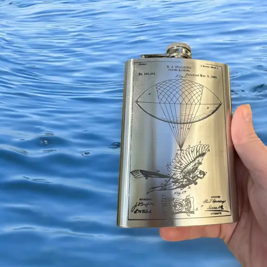 8oz Steampunk Flying Man Stainless Steel Flask {2}