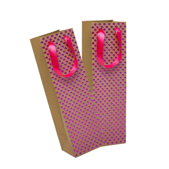 Polka Dot Embossed Wine Tote 4 1/8'' x 4 1/8'' x 14 1/4'' {2}