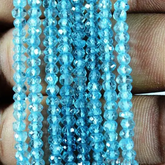 Blue Topaz Rondelle Beads, 12.5 Inch Gemstone Strands, Drilled Strung Nugget Beads, Faceted Round, 3-4mm {3}