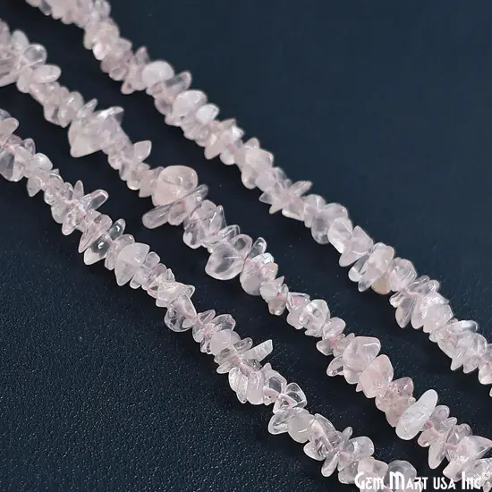 Rose Quartz Chip Beads, 34 Inch, Natural Chip Strands, Drilled Strung Nugget Beads, 3-7mm, Polished, GemmartUSA (CHRQ-70001) {5}