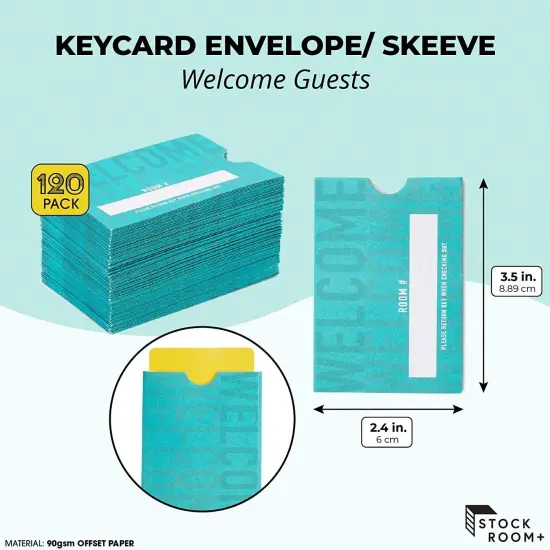 500 Pack Hotel Key Card Envelopes, Key Sleeve for Residents, Room Card Envelope for Motel, Business, Bulk Printed Card Sleeves, Welcome Guests (Teal, 2.4x3.5 In) {6}