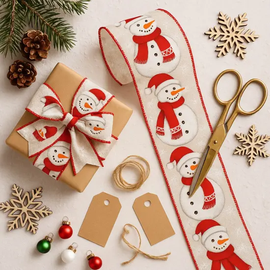 Designer&rsquo;s Shop WR 63-5174 Christmas Holiday Snowman wired edge ribbon 2.5&rdquo; x 10 yard {4}