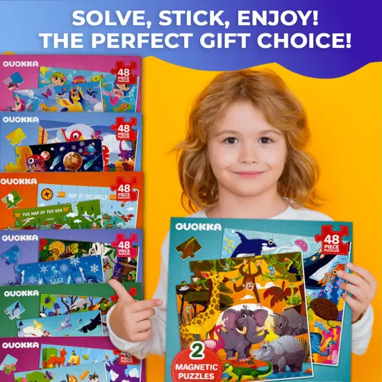 QUOKKA Magnetic Puzzles for Toddlers 2-4 - 2x48 Travel Puzzle Games for Kids Ages 3-5 Years Old - Car Activities Toy for Boys and Girls 4-6 yo - Africa & Ocean Animals Learning Magnet for Road Trip {7}
