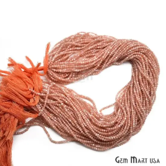 Peach Moonstone Rondelle Beads, 12-13 Inch Gemstone Strands, Drilled Strung Nugget Beads, Faceted Round, 2-2.5mm {1}