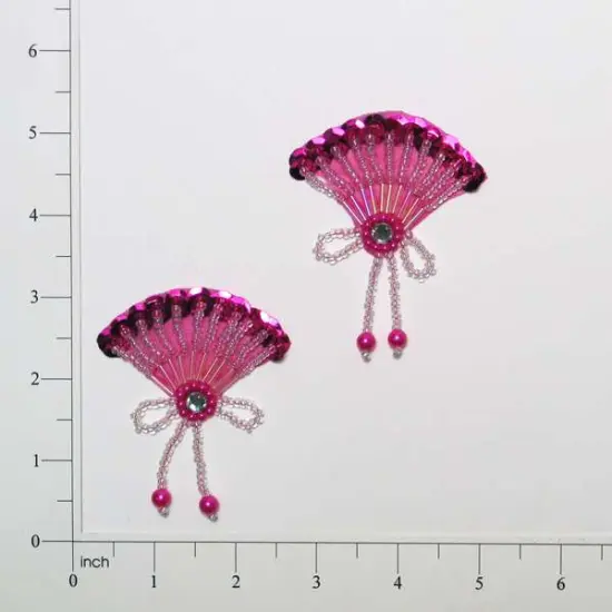 Beaded Fan Sequin Applique/Patch Pack of 2 Fuchsia {1}