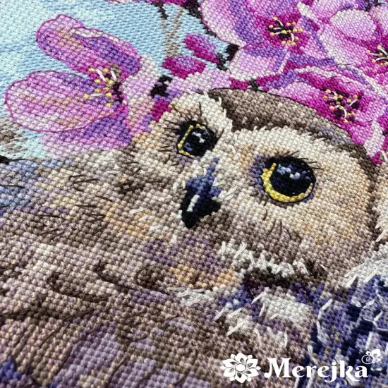 Two Owls in Spring Blossom K-228 Counted Cross-Stitch Kit {4}