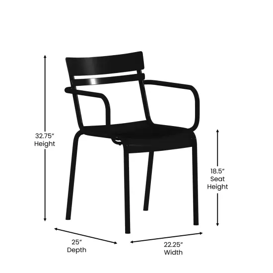 Emma and Oliver Rennes Powder Coated Steel Stacking Dining Chair with Arms and 2 Slat Back for Indoor-Outdoor Use Silver {11}