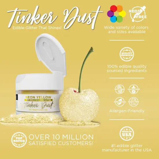 Bakell - Neon Yellow Tinker Dust Edible Glitter (5g, 1x Jar) for Food, Desserts, and Beverages! {2}