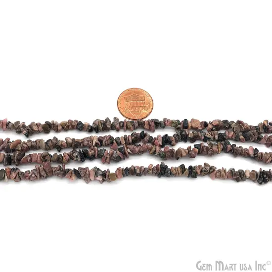 Rhodonite Chip Beads, 34 Inch, Natural Chip Strands, Drilled Strung Nugget Beads, 3-7mm, Polished, GemMartUSA (CHRN-70001) {2}