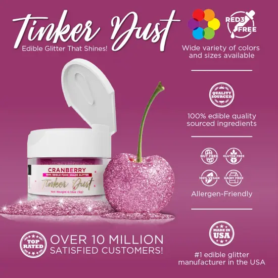 Bakell - Cranberry Tinker Dust Edible Glitter (5g, 1x Jar) for Food, Desserts, and Beverages! {2}