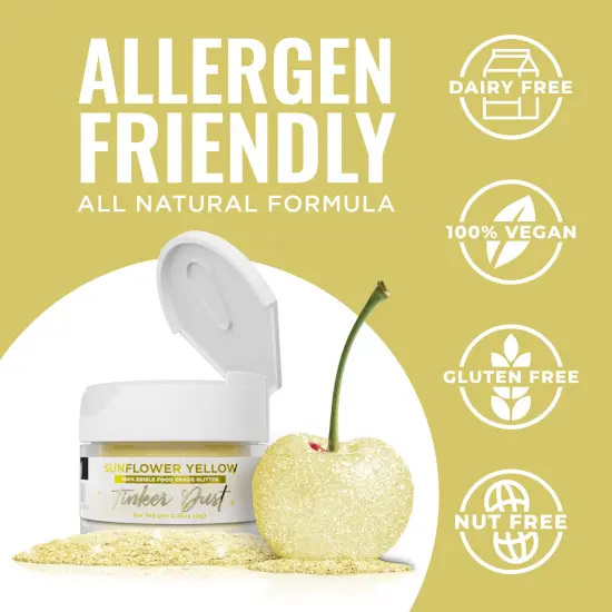 Bakell - Sunflower Yellow Tinker Dust Edible Glitter (5g, 1x Jar) for Food, Desserts, and Beverages! {4}
