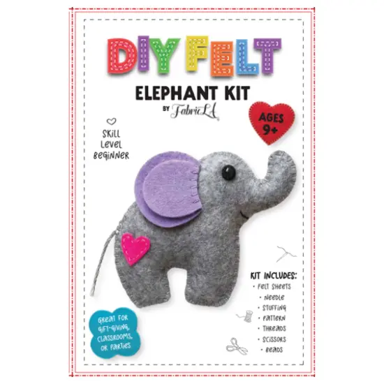 Felt Elephant DIY Craft Kit by FabricLA | Easy Sewing Project for Beginners | Suitable for Ages 9 & Up {2}