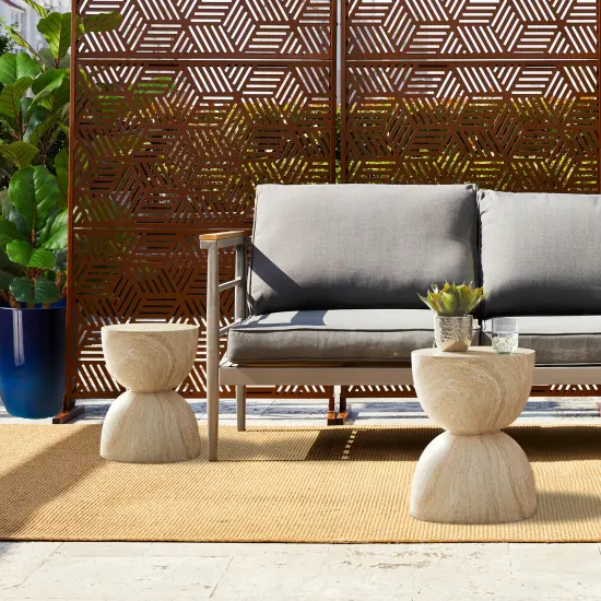 Set of 2 17.75"H Multi-functional MGO Hourglass-Style Faux Travertine Garden Stool or Planter Stand or Accent Table {1}