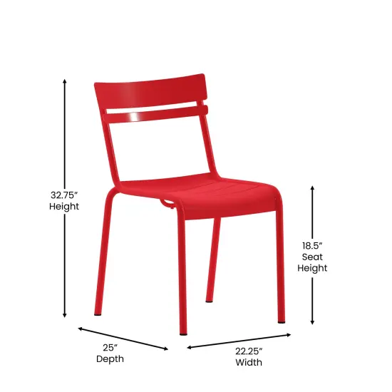 Emma and Oliver Rennes Armless Powder Coated Steel Stacking Dining Chair with 2 Slat Back for Indoor-Outdoor Use {10}