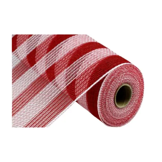 10.5" x 10yd Red/White Stripe Faux Jute Mesh Roll - Ideal for Wreath Making & Craft Projects-RY831949 {2}
