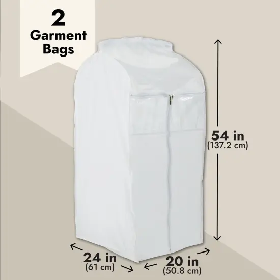 2 Pack Zippered Garment Bags for Hanging Clothes, White Dry Cleaning Bags for Closet Storage (20 x 24 x 54 In) {3}
