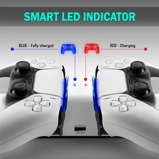 Controller Charger Compatible with PS5 &ndash; Dual Charging Station Dock with LED Indicator Light, Intended for PlayStation 5 Controller Accessories (White) {5}