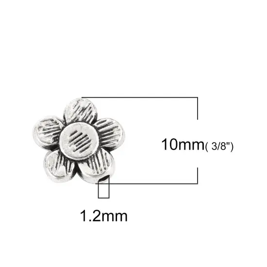 *50* 10mm Antique Silver Daisy Flower Spacer Beads {5}