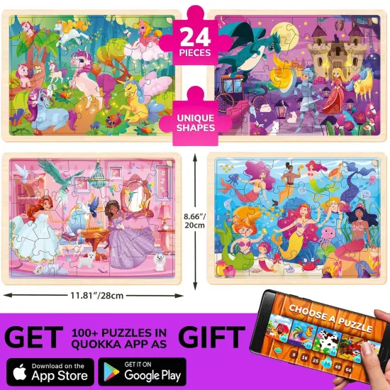 4 Set Wooden Puzzles for Toddlers | Mermaids, Princesses & Unicorns {2}