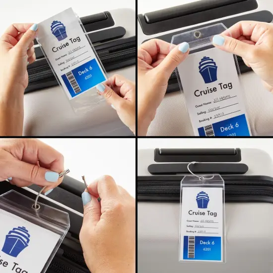 20 Pack Plastic Cruise Luggage Tags, Bulk Zip Seal and Steel Loops for Suitcases (3.5 x 7.2 In) Clear {7}