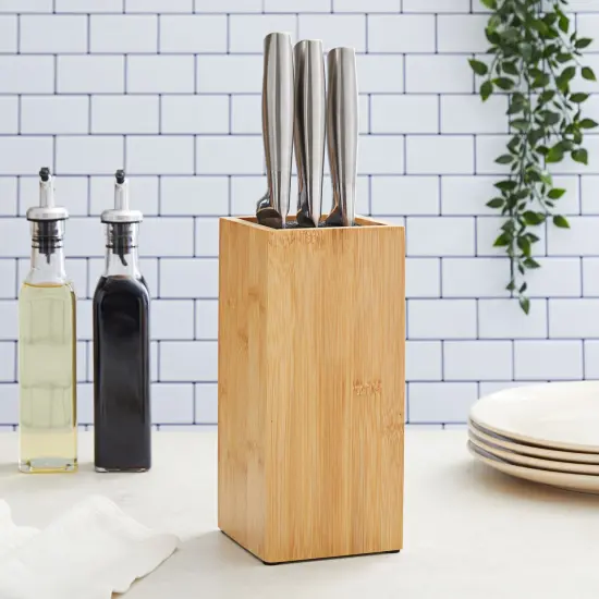 Bamboo Universal Knife Block with Adjustable Bristles, Knife Stand Holder without Knives for Kitchen Counter (4.13x9.25 In) Brown {2}