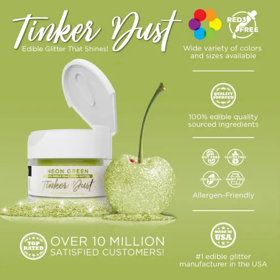 Bakell - Neon Green Tinker Dust Edible Glitter (5g, 1x Jar) for Food, Desserts, and Beverages! {3}