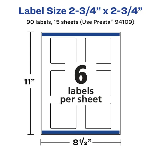 Avery Matte White Removable Square Labels with Sure Feed Technology, Print-to-the-Edge, 2.75" x 2.75" {5}