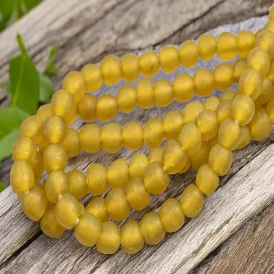 10-12mm Matte Saffron Yellow African Recycled Glass Beads (20" Strand) {4}