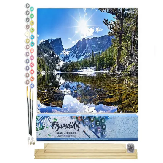 Figured'Art Paint by Numbers Kit for Adults Mountain and River 16"x20" - Craft Art Painting Rolled Canvas with DIY wooden frame {1}