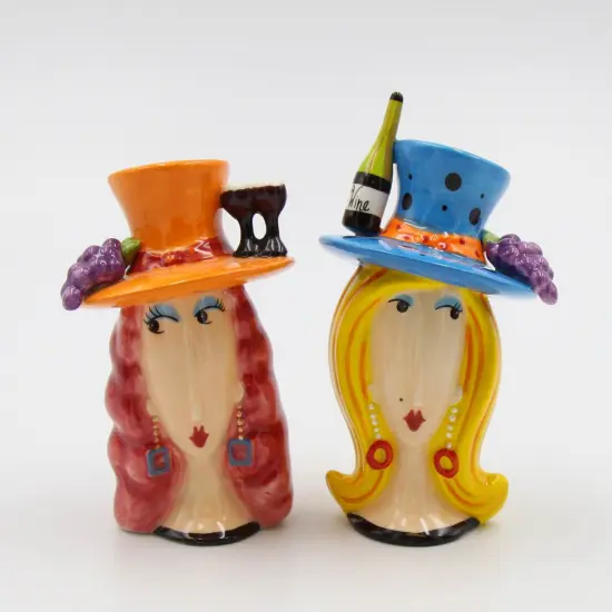 Ceramic Wine Loving Ladies Salt and Pepper Shakers, Home Décor, Gift for Her or Mom, Gift for Friend or Coworker, Kitchen Décor {5}