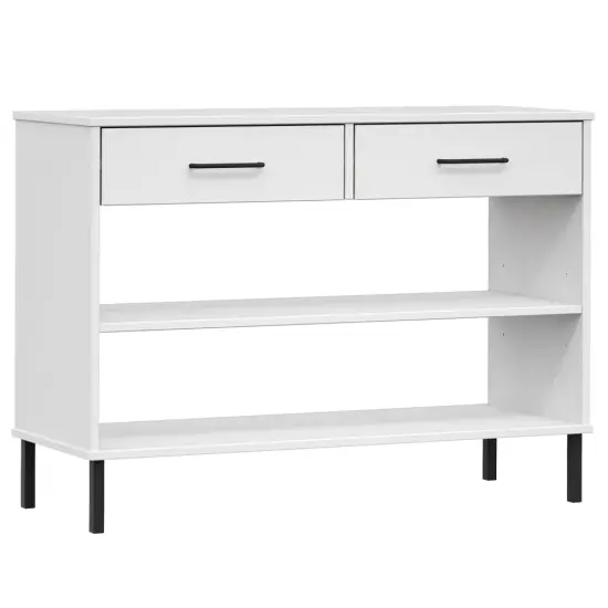 vidaXL Console Cabinet with Metal Legs White Solid Wood Pine OSLO {2}
