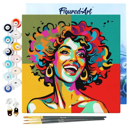 Figured'Art Mini Paint by Numbers Kit for Adults with Frame Vibrant Latina Pop Art Small format 8"x8" - Craft Art Painting DIY Canvas Already Stretched on a Wooden Frame {1}