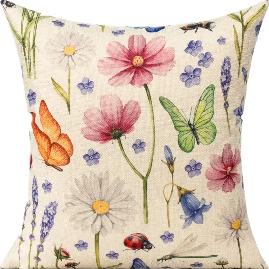 Outdoor Patio Throw Pillow Covers 18x18 Set of 4 Spring Summer Garden Flowers Farmhouse D&eacute;cor Outside Furniture Bench Chair Decorative Cushion Cases for Swing Deep Seat Bed Couch Sofa {4}