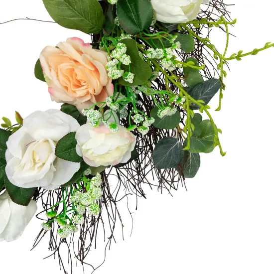 Northlight Rose and Foliage Artificial Spring Wreath - 24-Inch, Unlit Green {5}