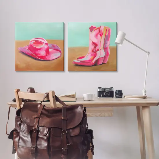 Stupell Industries Pink Theme Cowgirl Fashion 2pc Canvas Wall Art Set Design by Grace Popp  {2}