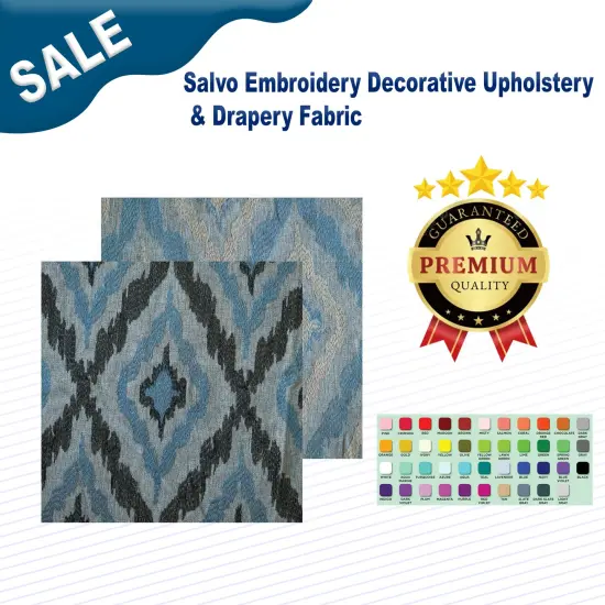 Embroidery Decorative Upholstery & Drapery Fabric 100% Polyester Grey/Oat Blue {2}