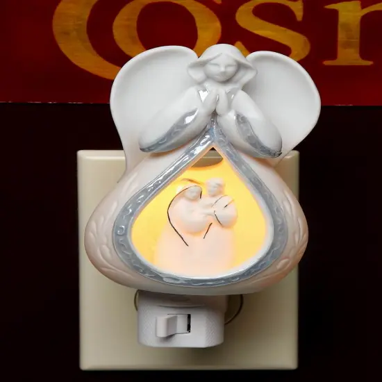 Ceramic Praying Angel Plug-In Night Light With Holy Family, Home D&eacute;cor, Religious D&eacute;cor, Religious Gift, Church D&eacute;cor, Baptism Gift {3}