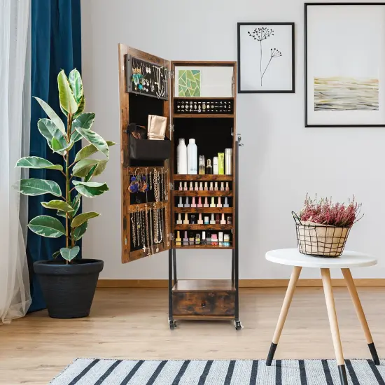 Jewelry Cabinet Floor Type Lockable Jewelry Storage Box with High Full-Length Mirror Bottom Drawer Shelves {4}