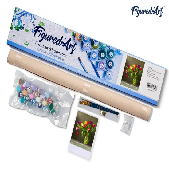 Figured'Art Paint by Numbers for Adults Multicolored Flowers 16"x20" - Craft Art Painting DIY Kit Rolled Canvas without frame {5}