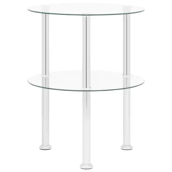 vidaXL 2-Tier Side Table Transparent 15" Tempered Glass {2}