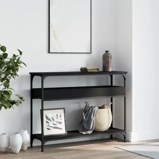 vidaXL Console Table with Shelf Black 39.4"x11.4"x29.5" Engineered Wood {3}