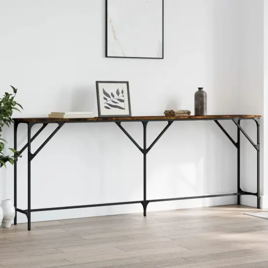 vidaXL Console Table Smoked Oak 78.7"x11.4"x29.5" Engineered Wood {1}