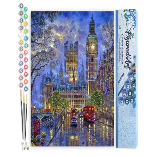 Figured'Art Paint by Numbers for Adults London in the dusk 16"x20" - Craft Art Painting DIY Kit Rolled Canvas without frame {1}