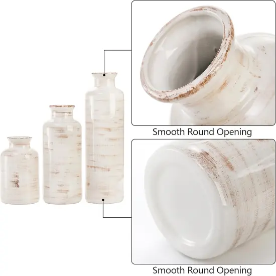 Set of 3 Rustic Ceramic Vases &ndash; Modern Farmhouse Decorative Vase Set for Home, Table & Mantel D&eacute;cor {4}