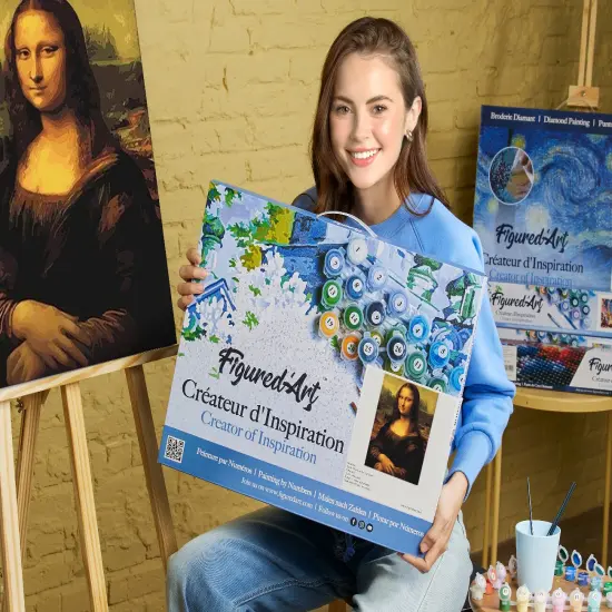 Figured'Art Paint by Numbers for Adults with Frame Da Vinci Mona Lisa La Joconde 16"x20" - Craft Art Painting DIY Kit Canvas Already Stretched on a Wooden Frame {2}