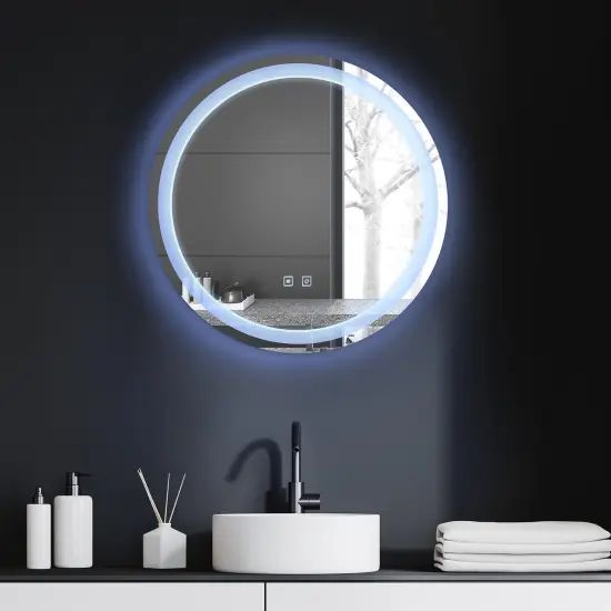 Modern LED Bathroom Mirror with Touch Sensor Wall Mount Vanity Mirror for Home Decor, US Plug, Polished Glass Frame, Sleek Design for Contemporary Bathrooms, Bathroom Vanity Mirror {1}