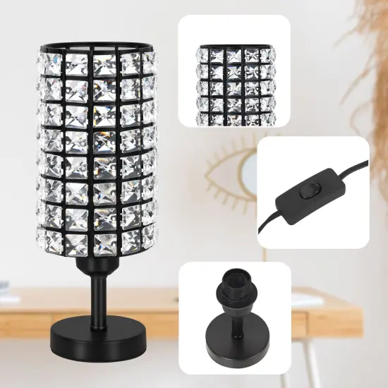 2pcs Crystal Table Lamp Black Crystal Lamps Small Crystal Bedside Lamp with Crystal Lamp Shade Lamps for Bedroom Night Stand Living Room Girl's Room {4}